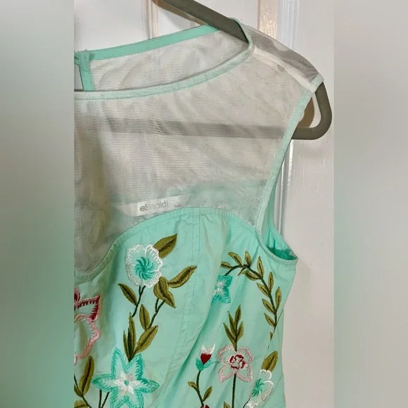 Eshakti Dress Size Large 12 Embroidered Teal Sheer Neckline Floral Lined - Picture 10 of 11